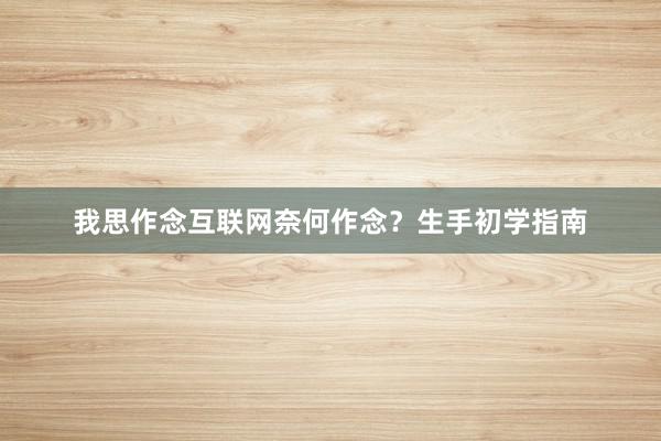 我思作念互联网奈何作念？生手初学指南